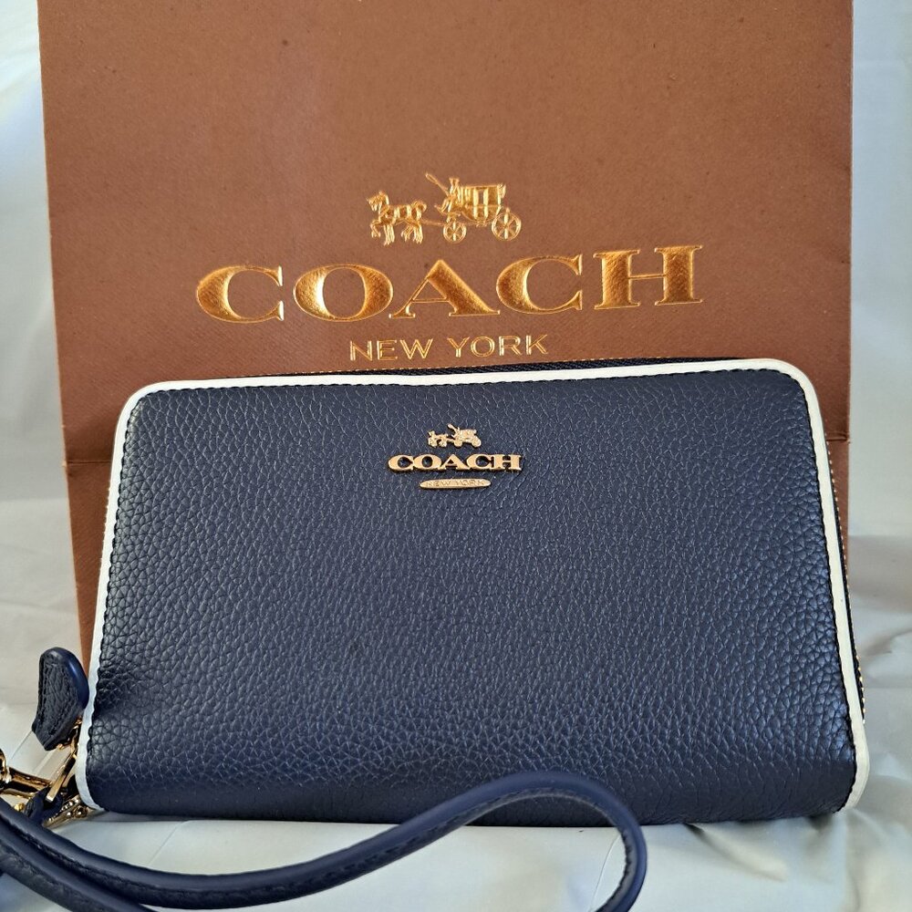 Dark blue Zippered COACH wristlet/wallet
